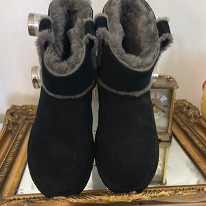 Ugg Black and Gray Spill Seam Shearling Boots